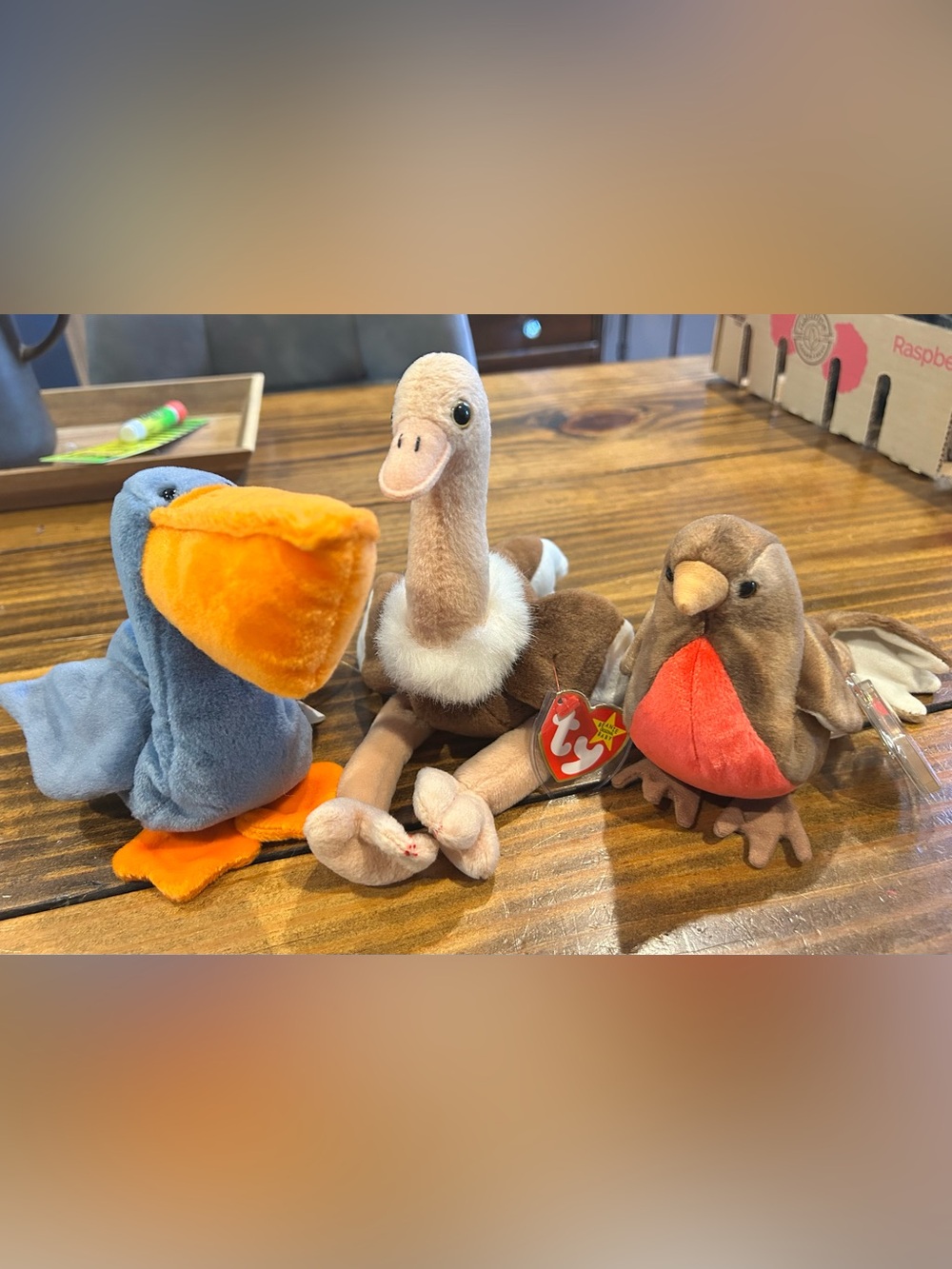 Vintage Ty Beanie Babies Bird Lot of 3 - Scoop Pelican, Stretch Ostrich, Early
